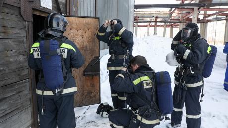Rescue teams training exercises at Altai-Koks